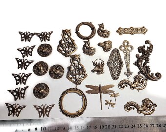 Ox Plated Brass Stampings Destash Overstock Clearance Made in the USA wholesale 29 piece lot Jewelry Jewellery Making What a deal