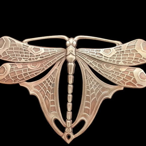 Art Nouveau Art Deco Dragonfly Raw Brass Butterfly Large Focal 99 x 63mm Stamping from Antique Molds for Art Nouveau