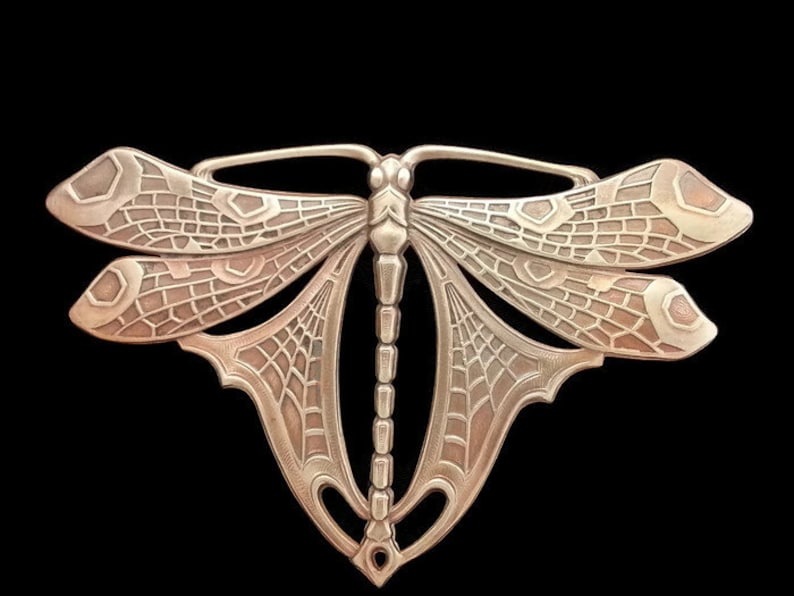 Art Nouveau Art Deco Dragonfly Raw Brass Butterfly Large Focal 99 x 63mm Stamping from Antique Molds for Art Nouveau image 1