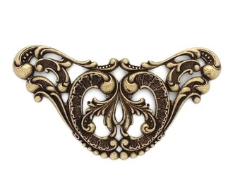 Ox Brass Large Pierced Filigree Choker Focal Wings Victorian Style Stamping from Vintage Tooling for Steampunk Art Made in USA Brass