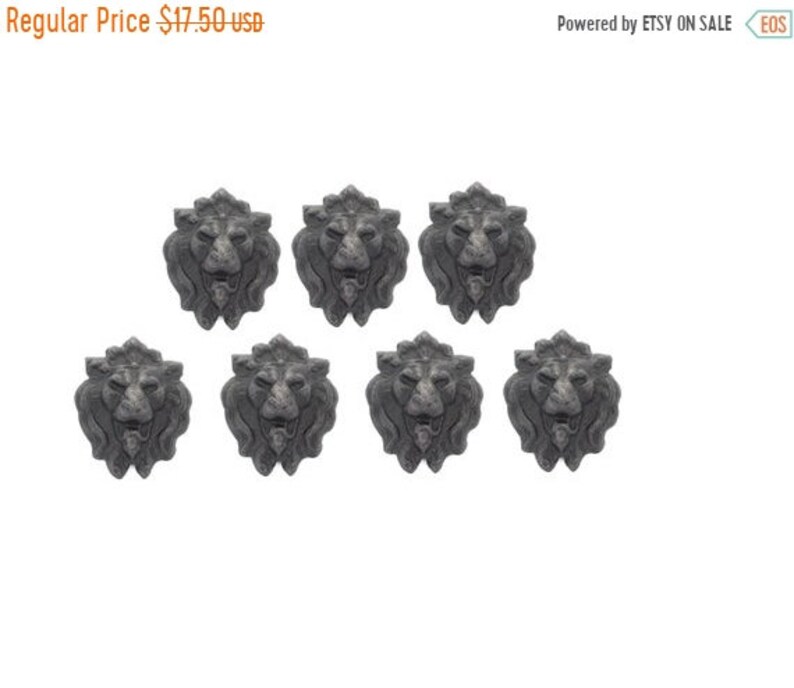50OFF FREESHIP Black Brass Small Lion Head Face Qty 7 Stamping 34mm x 27mm Perfect for Steampunk Art Made in the USA Brass