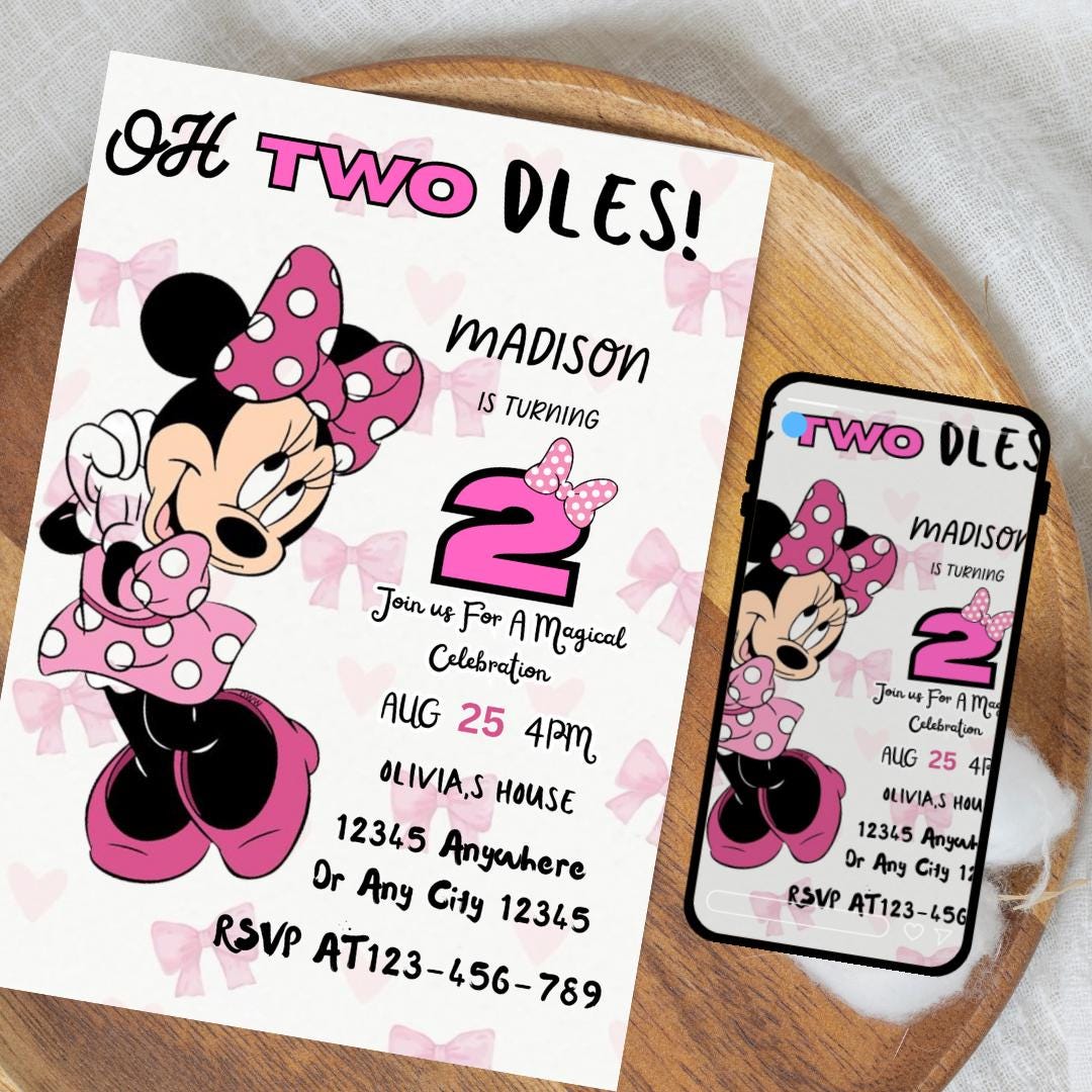 Editable Mouse Birthday Invitation Digital 3rd Birthday Card Boho Girl ...
