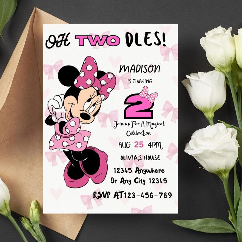 Editable Mouse Birthday Invitation Digital 3rd Birthday Card Boho Girl ...