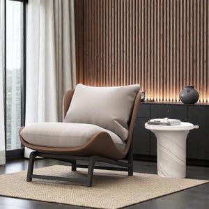 Sillón moderno de cuero con detalles en bloques de color: sillón minimalista para sala de estar