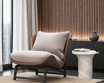Modern läderfärgblocksfåtölj – Minimalistisk loungefåtölj för vardagsrum