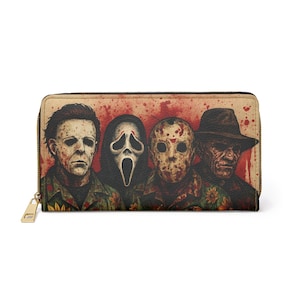 Horror Floral Zipper Wallet - Unique Handbag, Halloween Accessory, Gift for Horror Fans, Stylish Clutch