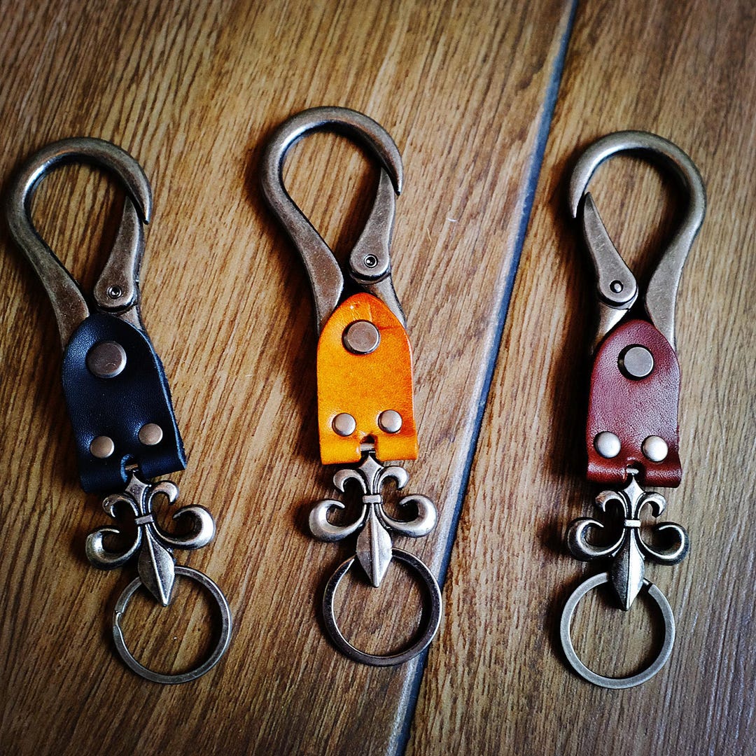 European Keychain Fleur-de-lis Leather Keychain | Vintage European Keyring - Etsy