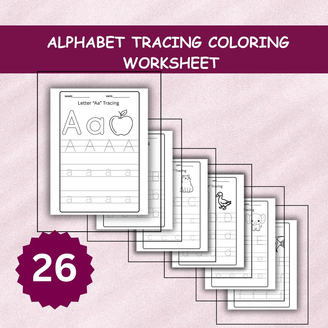 Alphabet Tracing Coloring Worksheets for Preschool, Kindergarten Kids ...