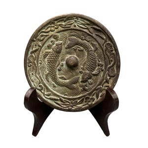 Antique Bronze Twin Koi Fish Mirror, Feng Shui Wealth Decor & Auspicious Gift