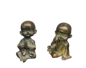 Estatuas de monjes de bronce vintage, decoración para mesa de té zen, figuritas infantiles y juguetonas.