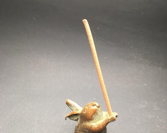 Vintage Bronze Rabbit Incense Holder: Whimsical Desk & Meditation Accent