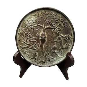 Antique Bronze Phoenix Deer Lion Mirror, Auspicious Oriental Decor & Blessing Gift