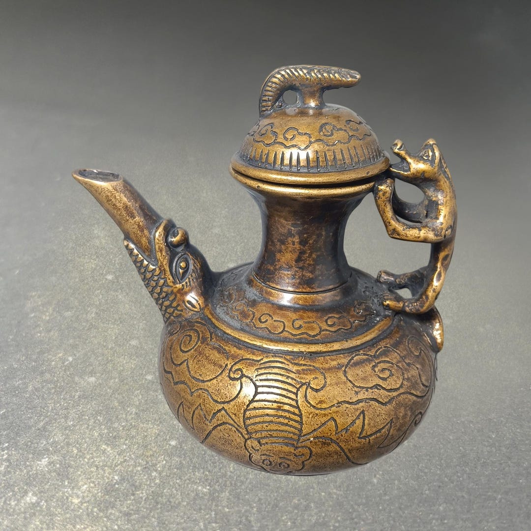 Vintage Bronze Dragon Spout Teapot | Bat Motif Tea Pet - Etsy