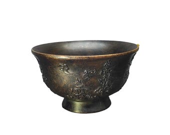 Tazza da tè vintage in bronzo con nuvola portafortuna, decorazione orientale antica e regalo per altare di meditazione.