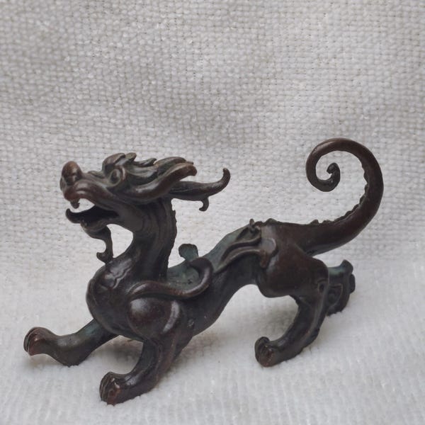 Bronze Dragon Pixiu Figurine | Feng Shui Wealth Success Beast | Auspicious Tea Pet & Gift