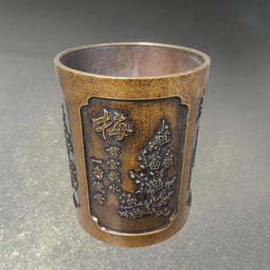 Vintage Bronze "Four Gentlemen" Brush Pot | Tea Pet