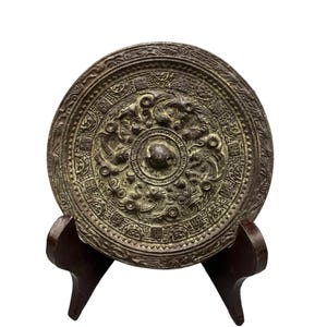 Antique Bronze Phoenix Beast Pattern Mirror, Vintage Oriental Collectible & Blessing Gift