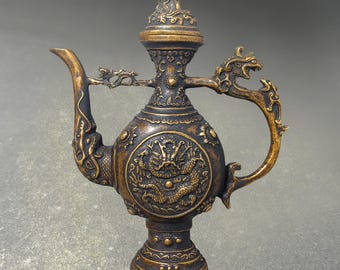 Vintage Bronze Dragon Ewer Teapot | Feng Shui Tea Pet