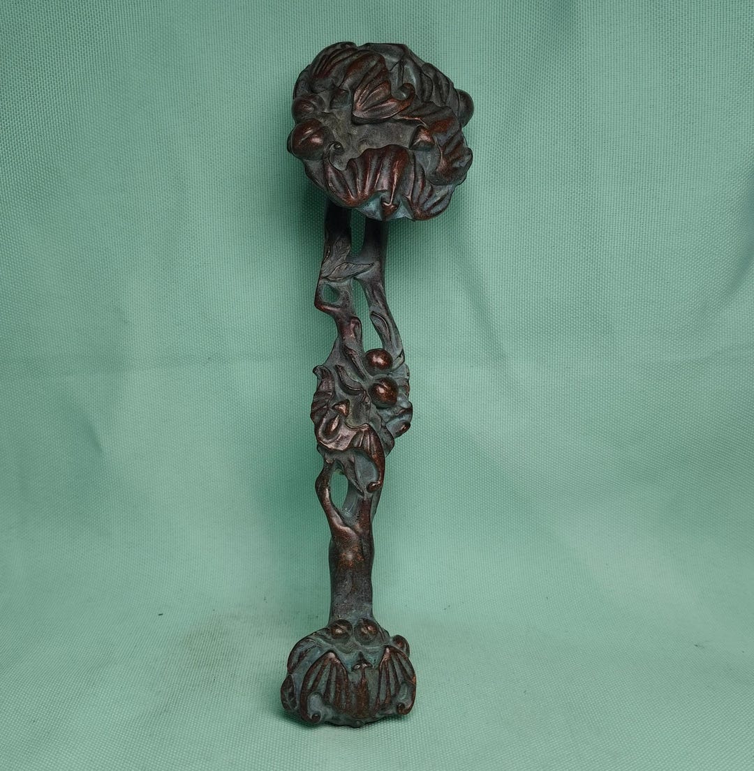 Vintage Bronze Ruyi Scepter Statue | Chinese Bat Peach Symbol of ...