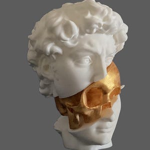 3D Printed David Bust Statue: Hand-Designed White PLA Figure