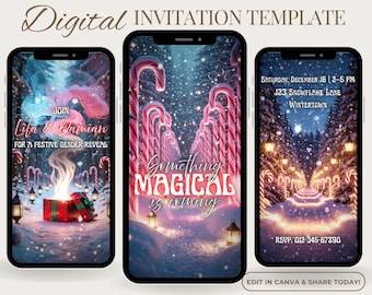 Christmas Pregnancy Announcement, Candy Cane Baby Reveal Video, Holiday Gender Reveal Invitation, Digital Editable Baby Announcement