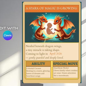 Dragon Pregnancy Announcement Card, Fantasy Baby Reveal Template, Editable Magical Baby Shower Reveal, Printable Digital Download