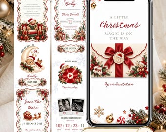 Santa Baby Shower Website Invitation with RSVP, Christmas Baby Shower Invite, Editable Canva Template, Music, Countdown, Registry