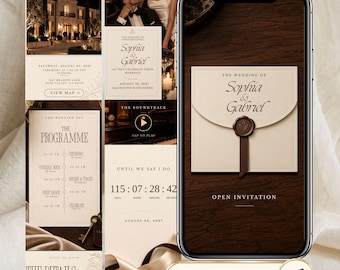 Brown and Ivory Wedding Website Template, Old Money Wedding Invitation, Editable Canva Website with RSVP, Music & Countdown