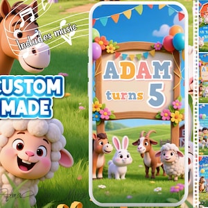 Petting Zoo Birthday Invitation Video for Boys, Farm Animal Party Evite, Animated Barnyard Kids Invite, Custom Made Digital Video