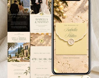 Lemon Wedding Website with RSVP, Italian Wedding Invitation, Canva Wedding Website with Music, Countdown Timer, Villa Wedding