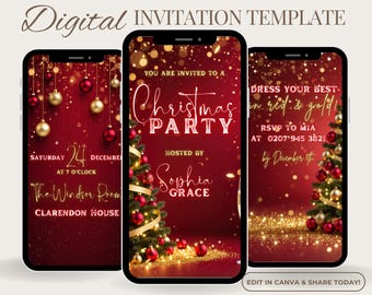 Christmas Party Invite, Holiday Party Invitation, Festive Christmas Evite, Editable Christmas Video, Digital Invitation, Instant Download