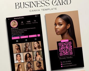 Instagram Business Card Canva Template, Influencer Business Card with QR Code, Editable IG Card for Beauty & Skincare Professionals