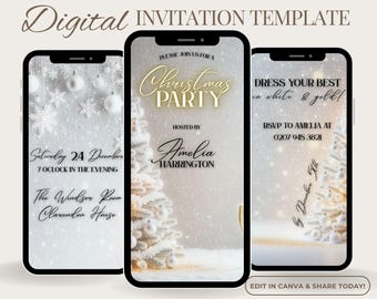 White Christmas, Video Invitation, Elegant Holiday Party Evite, Animated Winter Wonderland Invite, Canva Template, Jingle and Mingle