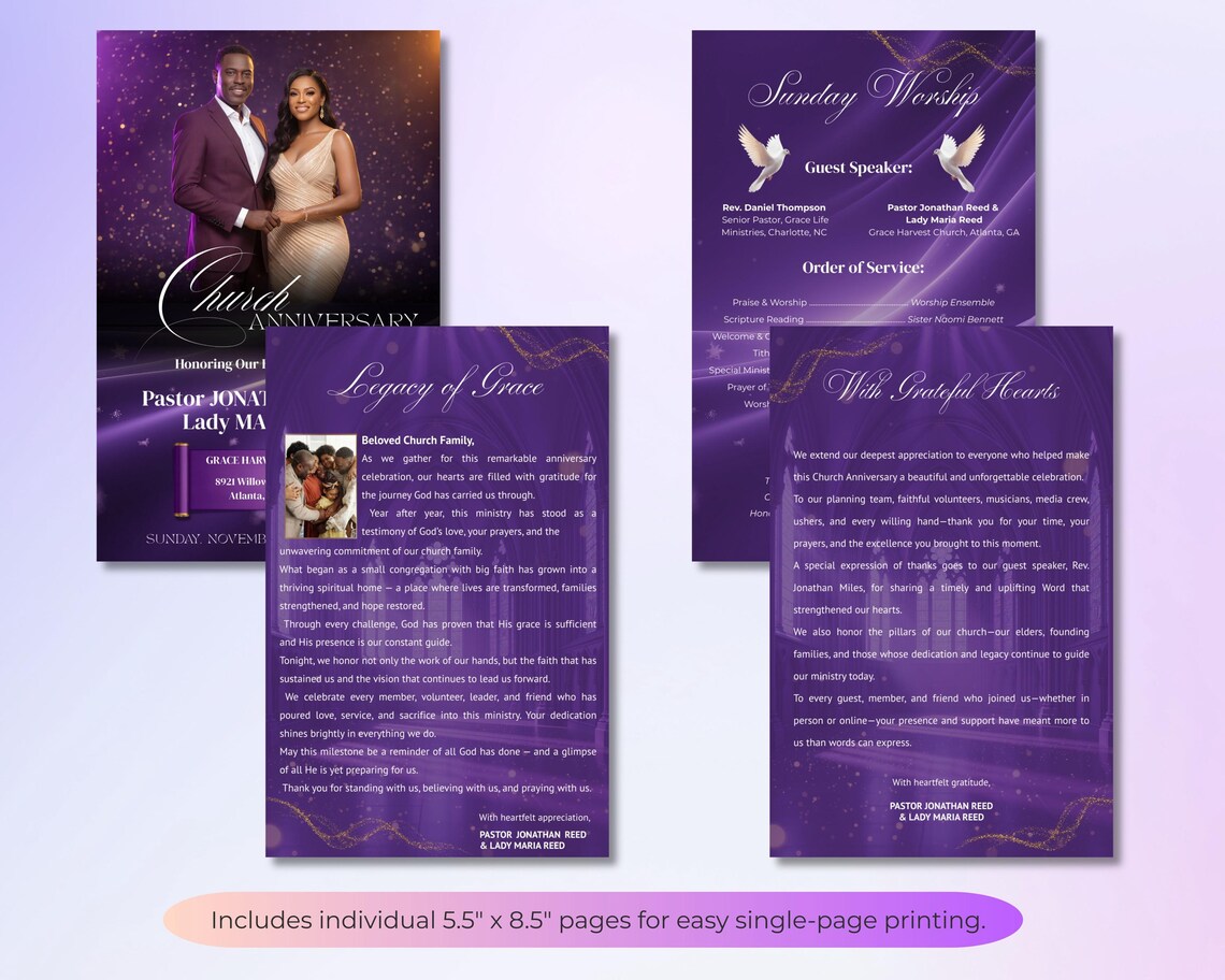 Church Event Program Layout Church Anniversary Program Template, Editable Bifold & Booklet, Worship ...