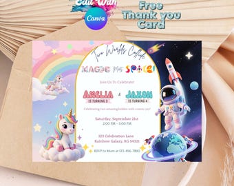 Joint Birthday Invitation, Printable Sibling Party Invite, Editable Canva Template for Twins or Double Birthday Celebration