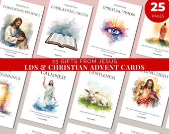 Advent Cards Christian LDS Scripture Set, 25 Gifts From Jesus Cards, Daily Devotional Verse Cards, Christian Advent Gift Printable