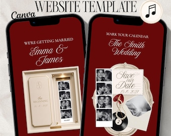 Burgundy Photo Booth Save the Date Website, Old Money Wedding Invitation, Luxury Wedding Website, RSVP, Countdown, Music