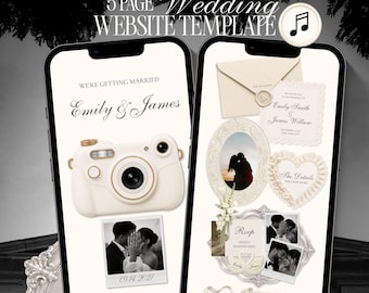 Ivory Lace Wedding Website Template, Canva Digital Wedding Invitation with RSVP, Countdown, Music, Old Money Wedding