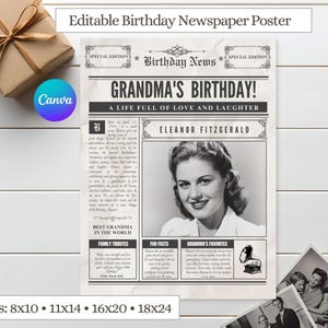 90th Birthday Gift for Grandma, 1935 Birthday Newspaper Poster, 90th Birthday Decorations, Vintage Party Gift, Digital Download