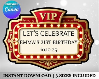 Marquee Sign, 21st Birthday Sign, Editable Canva Party Entrance Sign, Custom Light Up Letter Board, Printable Reception Event Decor
