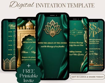 Hindu Wedding Invite, Editable Indian Wedding Video Invitation, Canva Wedding Invitation Template, Save the Date & Wedding Program