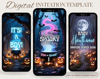 Gender Reveal Announcement Video, Boy Gender Reveal Invitation, Halloween Gender Reveal Evite, Fall Pumpkin Pregnancy Announcement