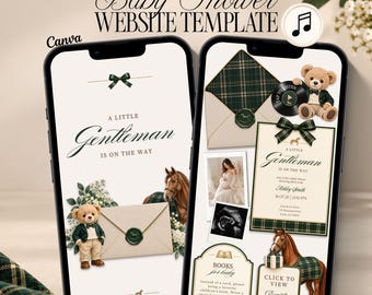Preppy Baby Shower Website, Baby Boy Shower Invitation, Interactive RSVP Invite, Little Gentleman Baby Shower, Canva Template