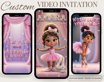 Ballerina Invitation, Ballet Party Invite, Tutu Birthday Invite, Pink Ballerina, Black Ballerina, Ballet Birthday, Custom Video Invitation