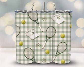 Tennis Tumbler Wrap PNG, Preppy Country Club Gingham Design, 20oz Skinny Tumbler Wrap, Old Money Aesthetic Sublimation, 20 30 40oz