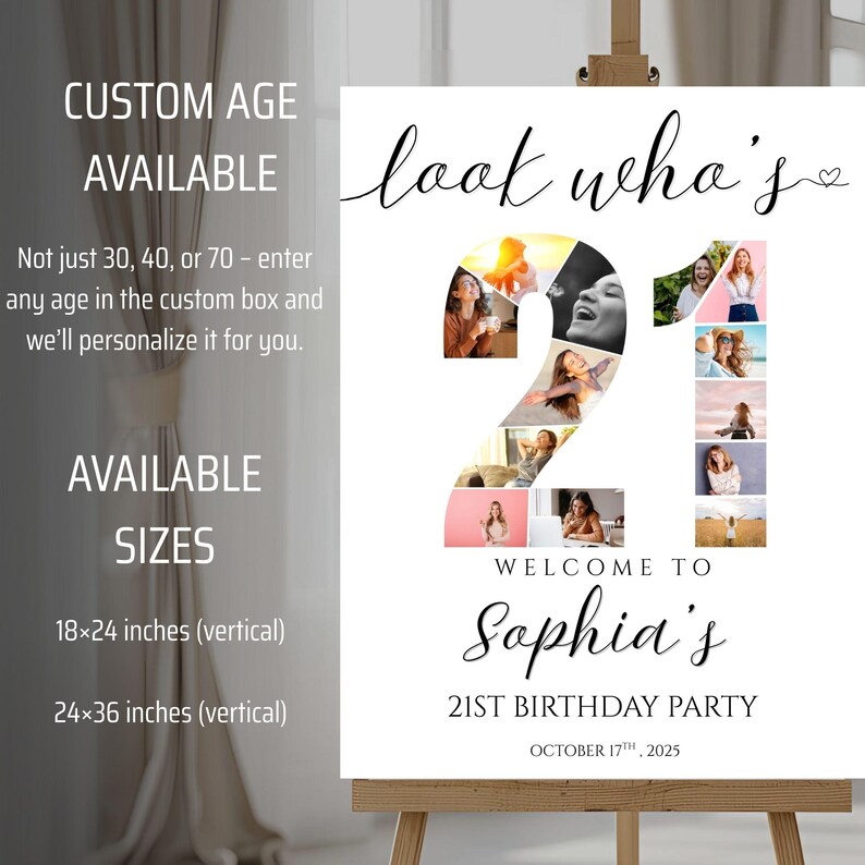 21st Birthday Sign, Editable 21st Birthday Photo Collage, Number 21 ...