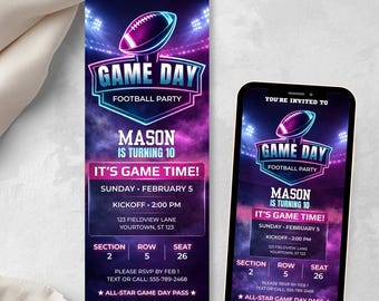 Football Ticket Birthday Invitation, Game Day Party Invite, Editable Football Ticket, Sports Birthday Invitation, Printable & Mobile Invite
