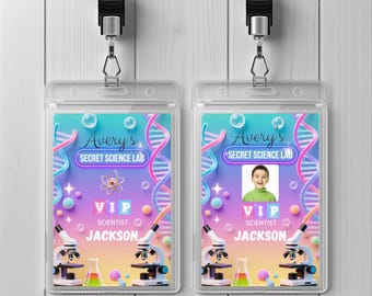 Scientist ID Badge, Mad Scientist Party, Science Birthday, VIP Pass Badge, Scientist Name Tag, Science Invitation, Printable Badge Template