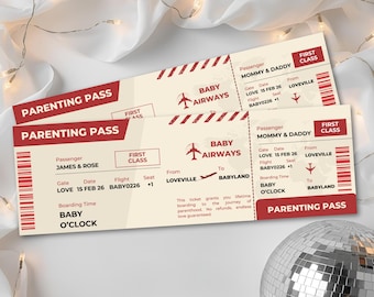 Parenting Pass Pregnancy Announcement Ticket, Editable Baby Airways Boarding Pass for Parents, Grandparents, Aunts, Uncles, Canva Template