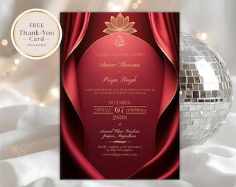 Indian Wedding Invite, Editable Indian Wedding Invitation Canva Template, Hindu & Mehndi Wedding Card, Printable Invitation